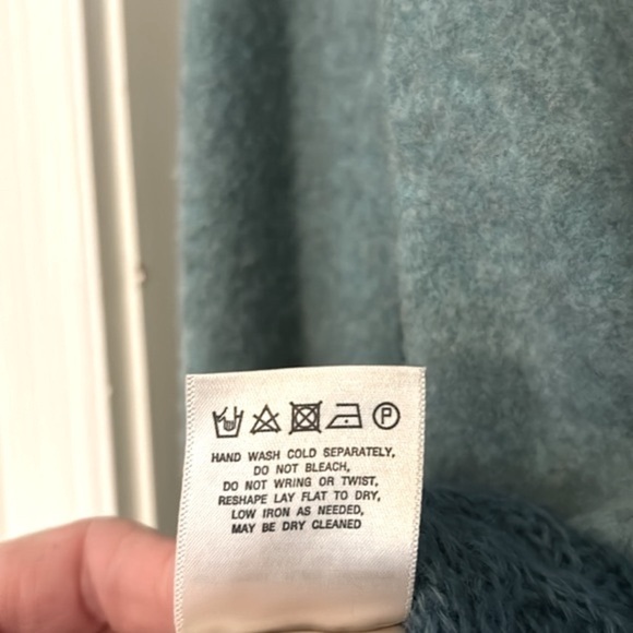 Anthropologie Mohair Open Cardigan Teal Blue Open Crochet Green Small Pockets - Picture 15 of 15